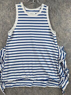 Current/Elliott Striped Tank Top Side Ruffle Sz 2 (M) Blue White